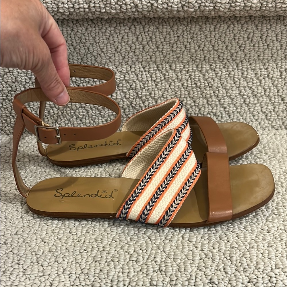 Splendid Leather Annkle StrapSandals w/ Bohemian Coral Woven Band 7